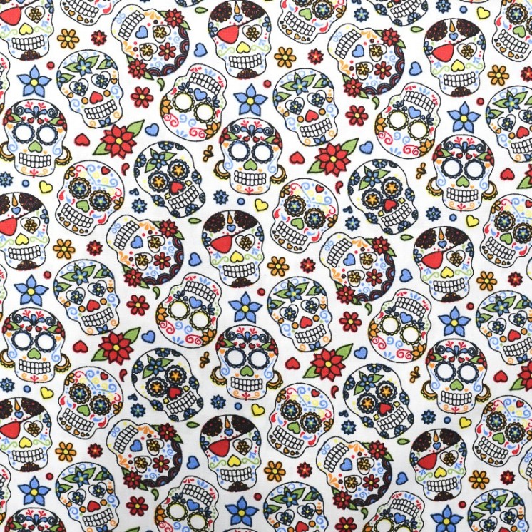 Tissus popeline 100% coton imprimé tête mort mexicaine calaveras