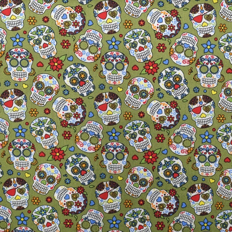 Tissus popeline 100% coton imprimé tête mort mexicaine calaveras