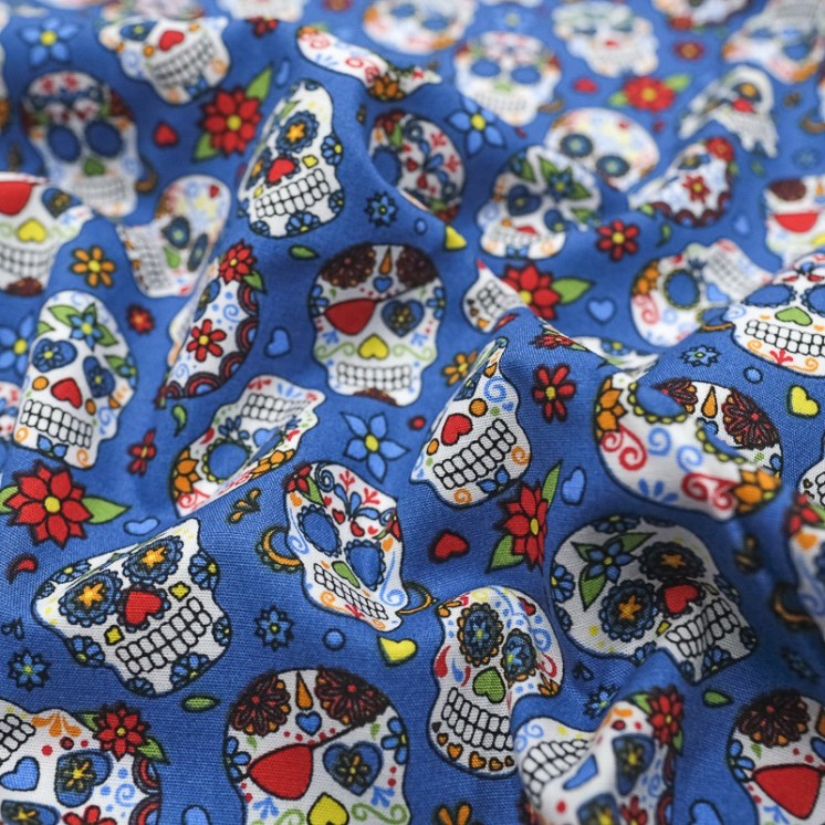 Tissus popeline 100% coton imprimé tête mort mexicaine calaveras
