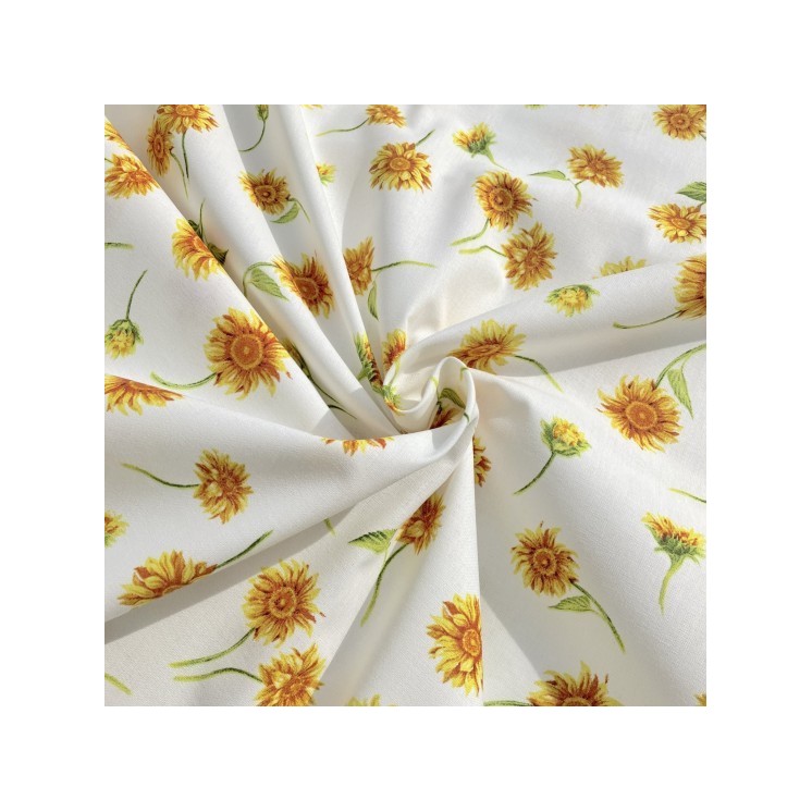Tissus Coton imprimé tournesols - Marseille Textiles