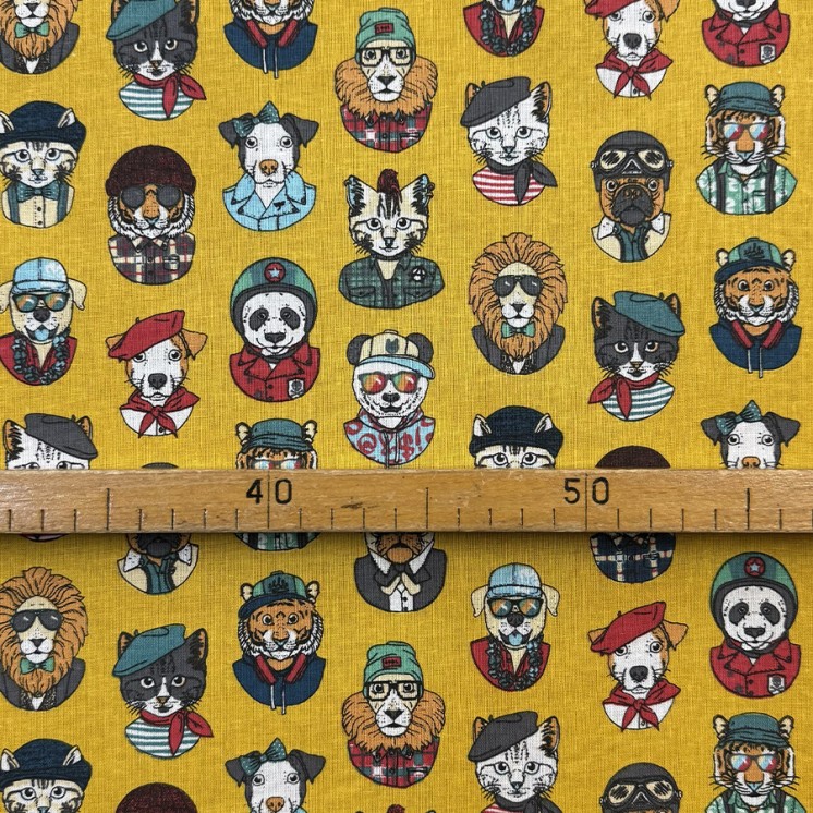 Tissu coton imprimé chats et chiens - Marseille Textiles