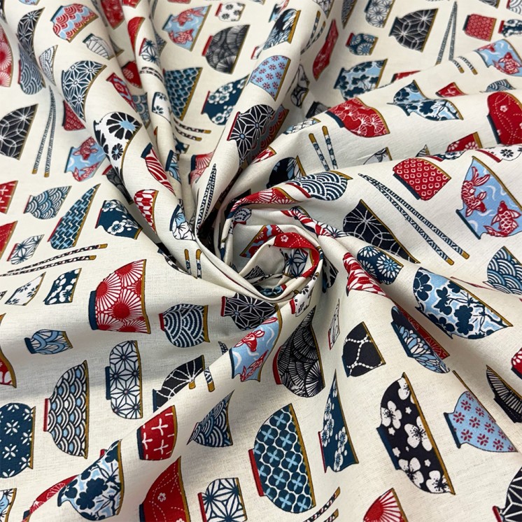 Cretonne Motifs Bols Japonais - Marseille Textiles