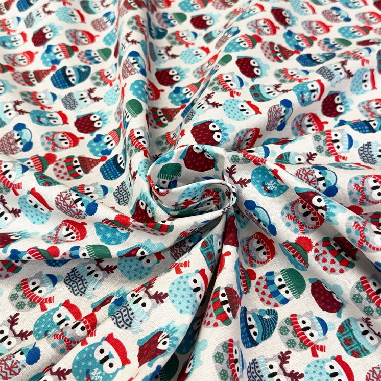 Cretonne Motifs Hiboux des Neiges - Marseille Textiles