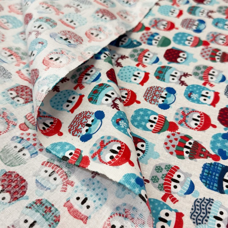 Cretonne Motifs Hiboux des Neiges - Marseille Textiles