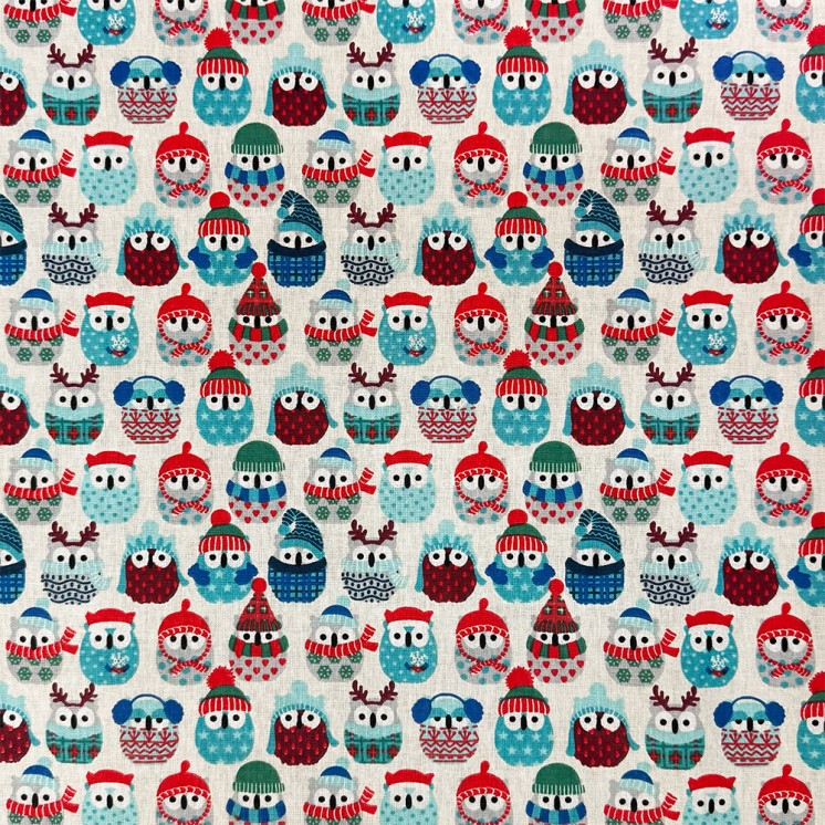 Cretonne Motifs Hiboux des Neiges - Marseille Textiles