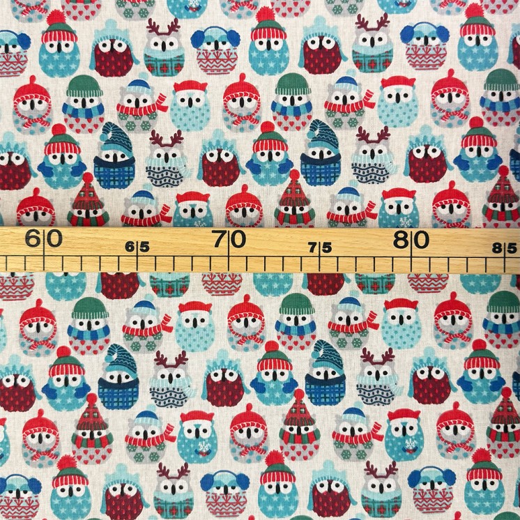 Cretonne Motifs Hiboux des Neiges - Marseille Textiles